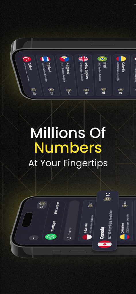 Numsify - Virtual Number - Numsify interface displaying a wide selection of virtual numbers from different countries.