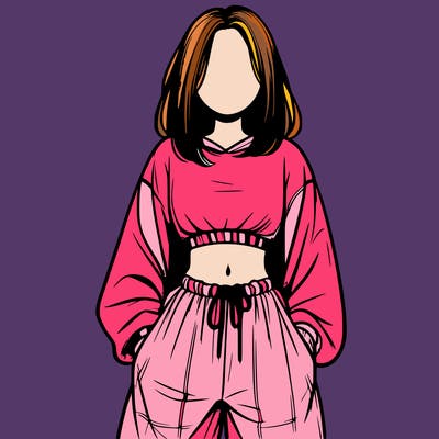 realistic girl faceless with baggy pants and a crop top