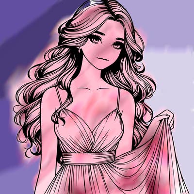 realistic girl in flowy silky prom dress