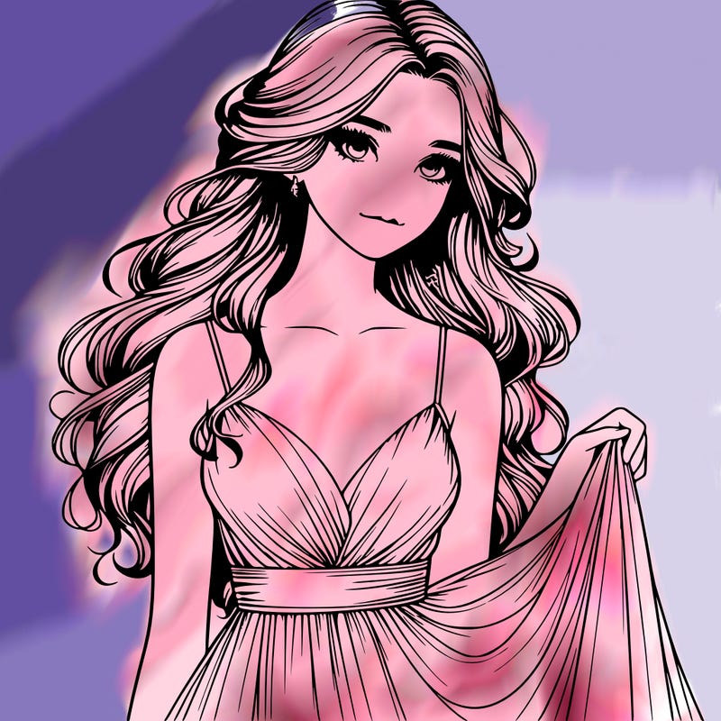 realistic girl in flowy silky prom dress