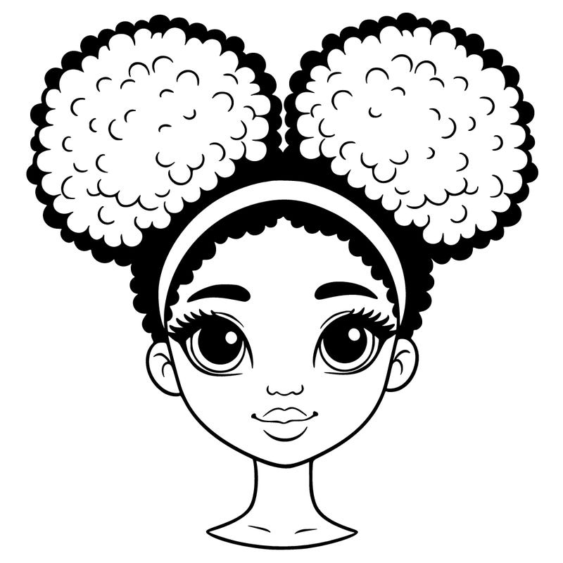a realistic girl with white face with two afro puffs in her heart
