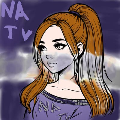 realistic girl with a high ponytail