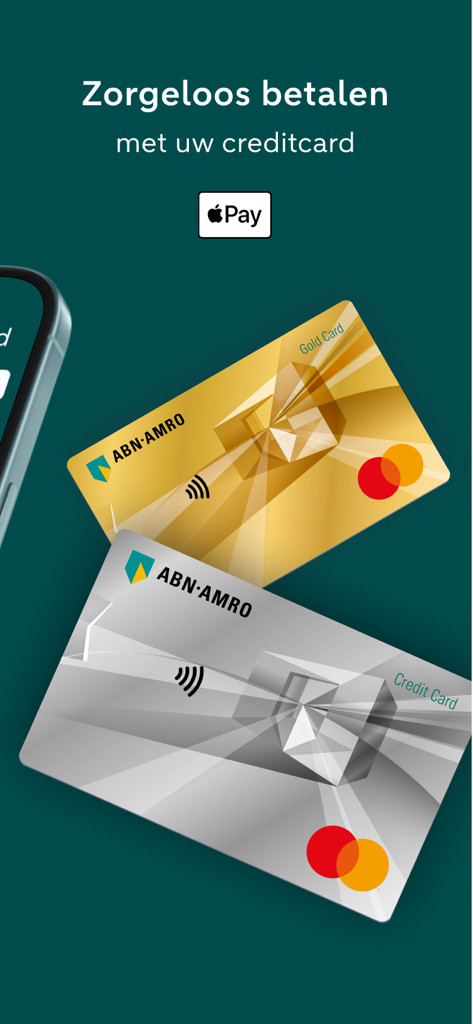 ABN AMRO Creditcard - ABN AMRO Gold and standard credit cards displayed with the Apple Pay logo