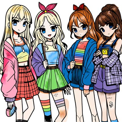 teen manga girls group of 4