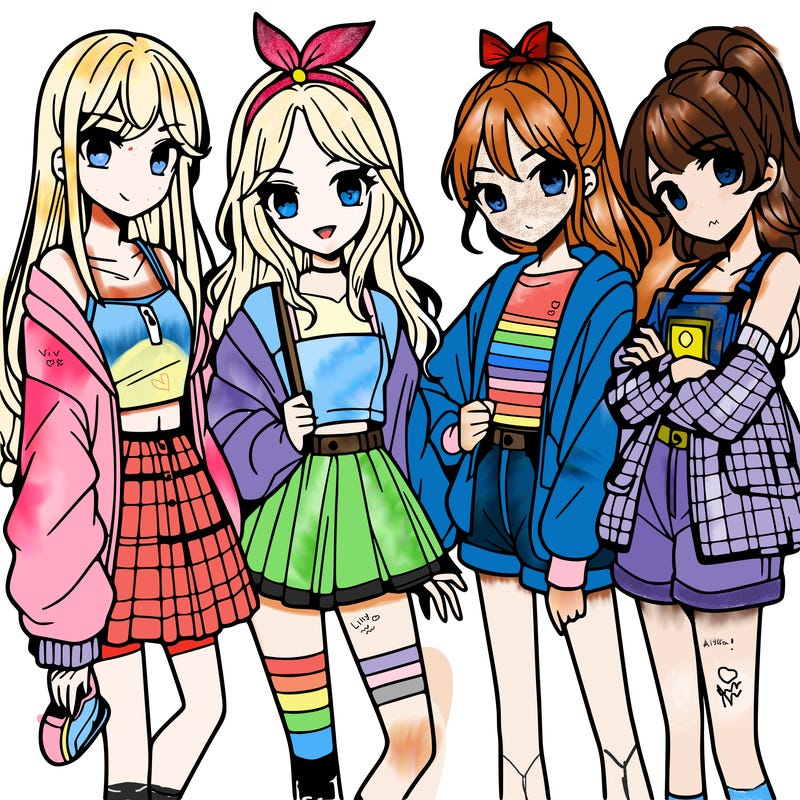 teen manga girls group of 4
