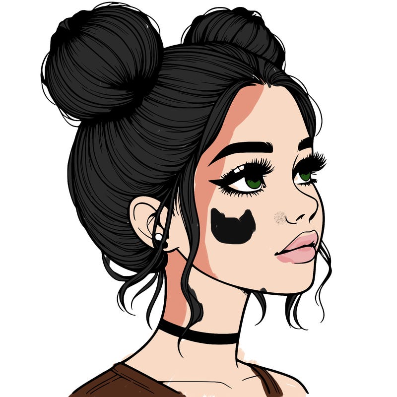 realistic girl with buns on the top of her head