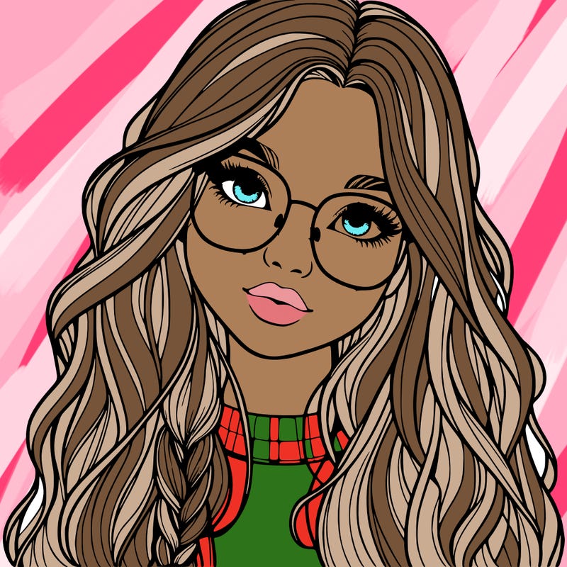 girl with long hair and freckles and glasses realistic