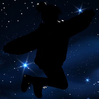 realistic girl jumping with a bun and oversized sweatshirt