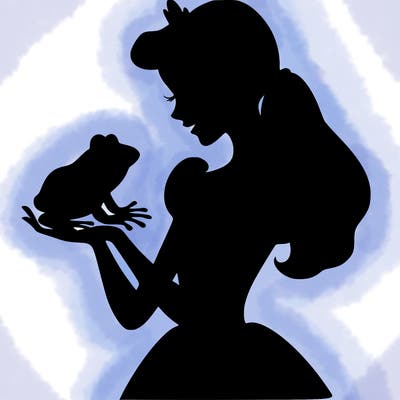 a shadow of a princess holding a frog realistic