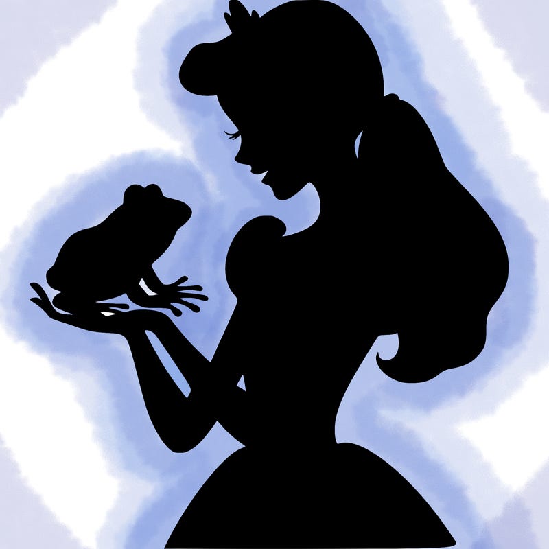 a shadow of a princess holding a frog realistic
