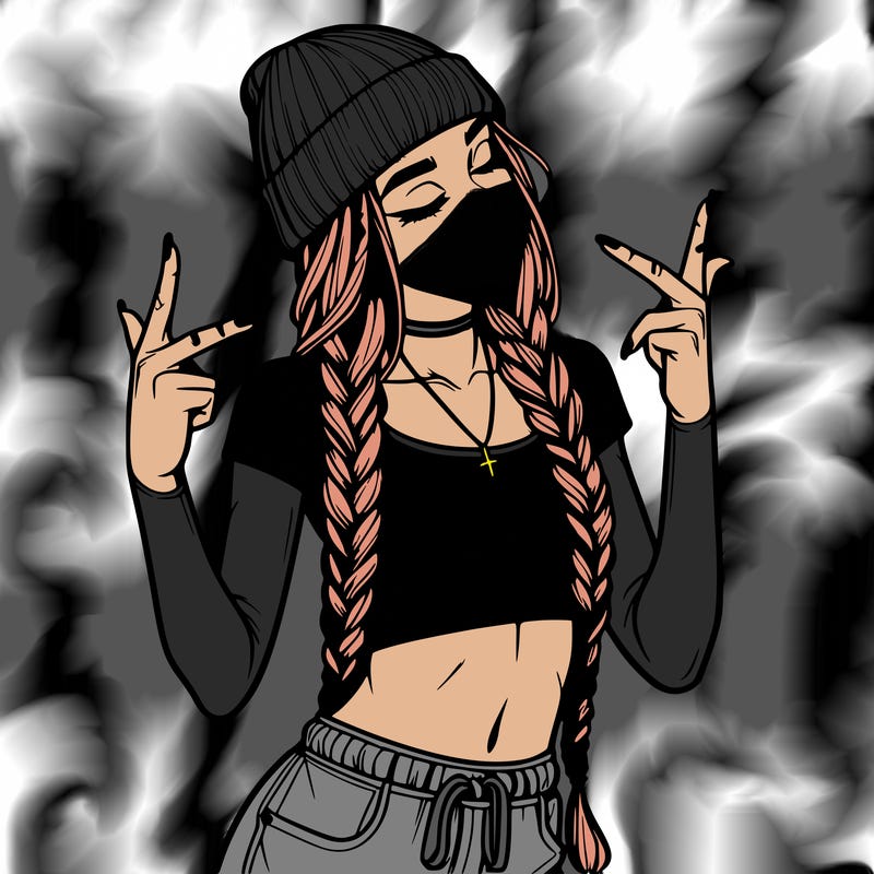 realistic teenage girl with braids and a beanie and crop top doing 🫶🏼