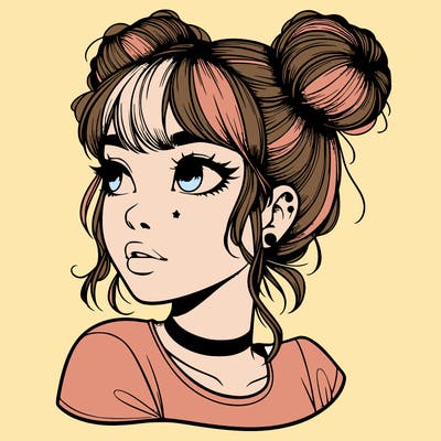 realistic girl with spacebuns