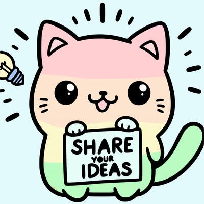 a cute cat saying share your ideas