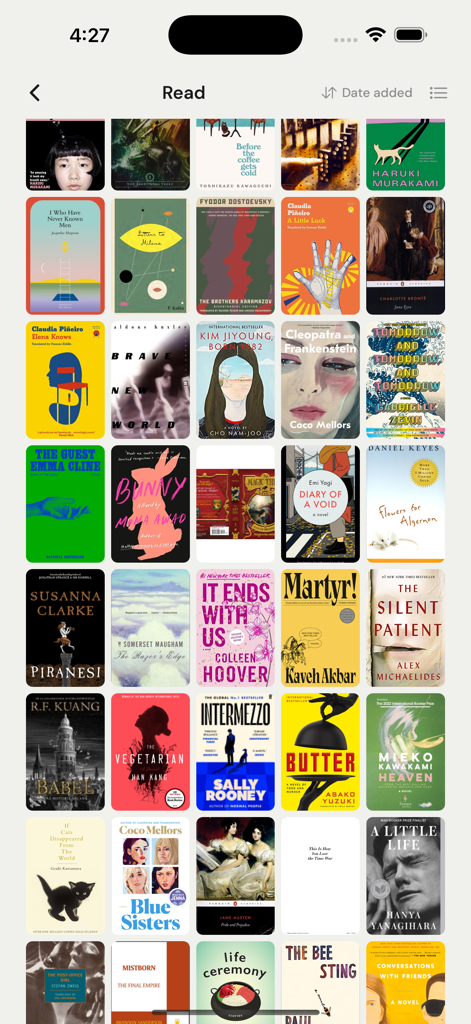 PagePact - Uma grade visual de capas de livros na seção Lida do aplicativo PagePact mostrando os livros concluídos por um usuário.