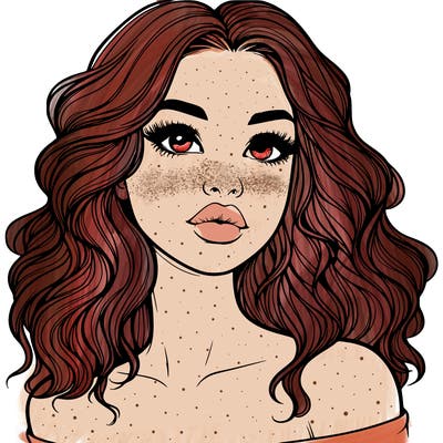 realistic girl with wavy hair and lips