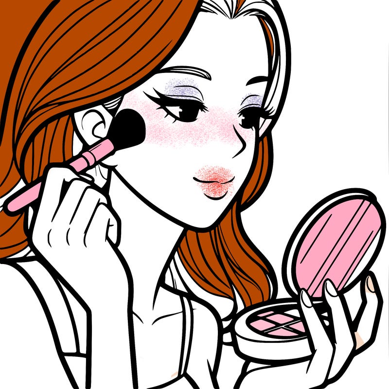 little girl putting on makeup