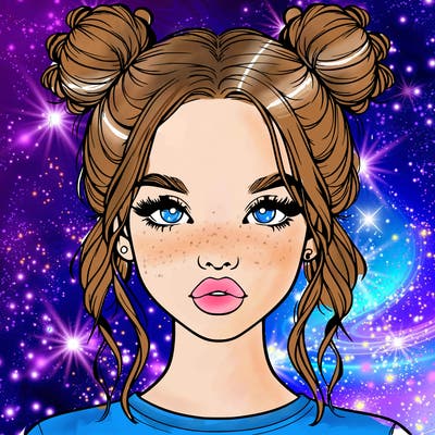 realistic girl with two buns in hair and lips