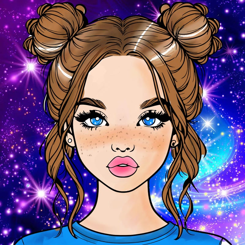 realistic girl with two buns in hair and lips