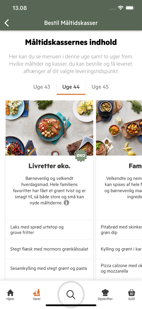 nemlig - Nemlig mobile app screen showing organic meal kit options and weekly dinner menus