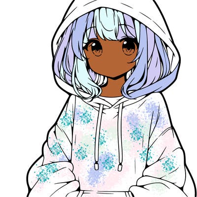 anime girl wearing an oversized hoodie