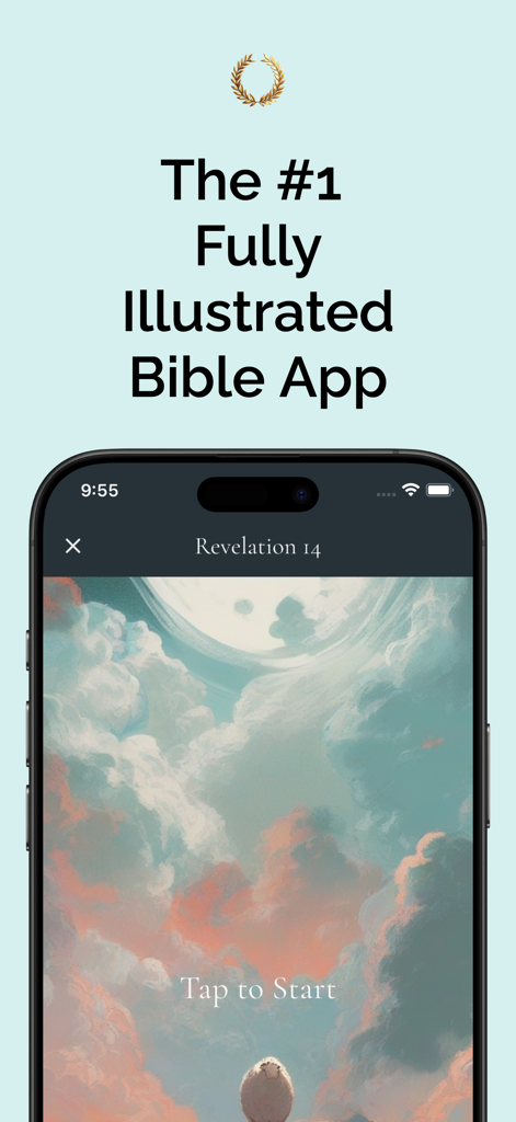 Brilliant Bible app interface featuring an oil painting illustration for Revelation 14