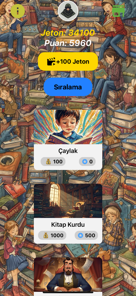 By Word - By Word game menu displaying Rookie and Bookworm levels with player stats.