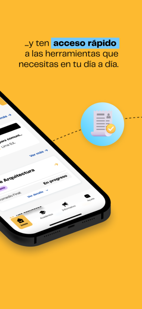 UPN Móvil - Pantalla de smartphone mostrando el tablero de la app UPN Movil con herramientas académicas y progreso del curso