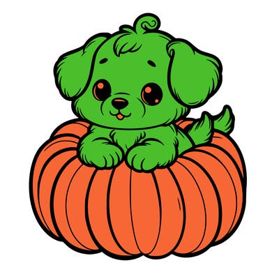 cute little puppy in a pumpkin