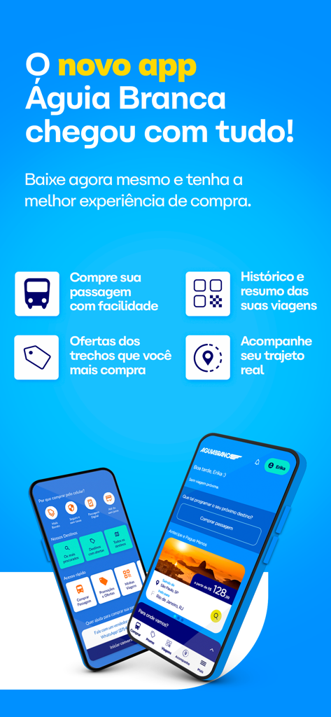 Águia Branca Passagens - Schermata promozionale dell'app Aguia Branca per la prenotazione di biglietti dell'autobus in Brasile