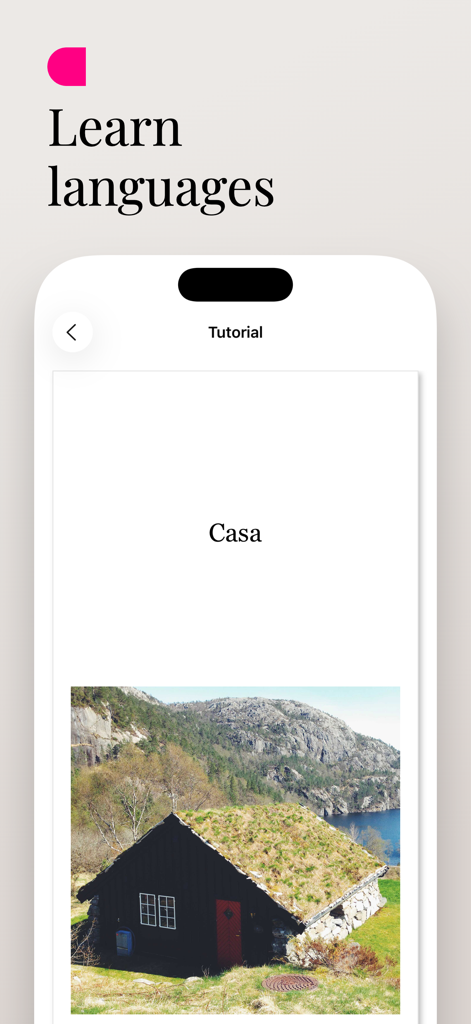Uma tela de aplicativo móvel para Plain flashcards exibindo um cartão de aprendizado de idiomas com a palavra Casa e uma imagem correspondente de uma casa.