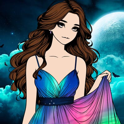 realistic girl in flowy silky prom dress