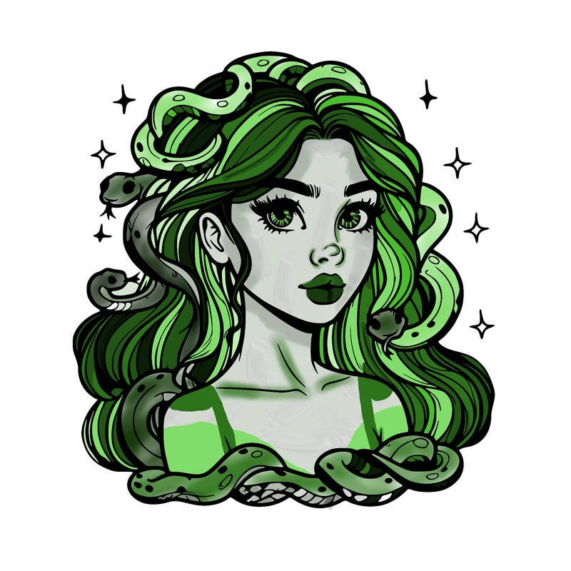 realistic girl with snakes as hair