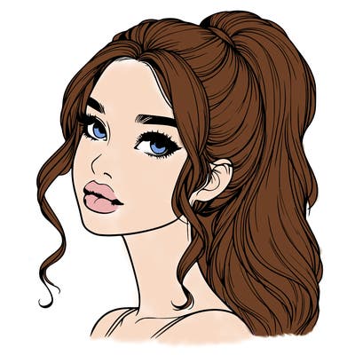 realistic girl with a ponytail on her hair and lips