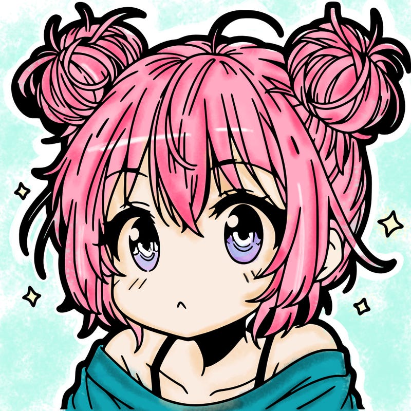 a manga girl with messy small buns