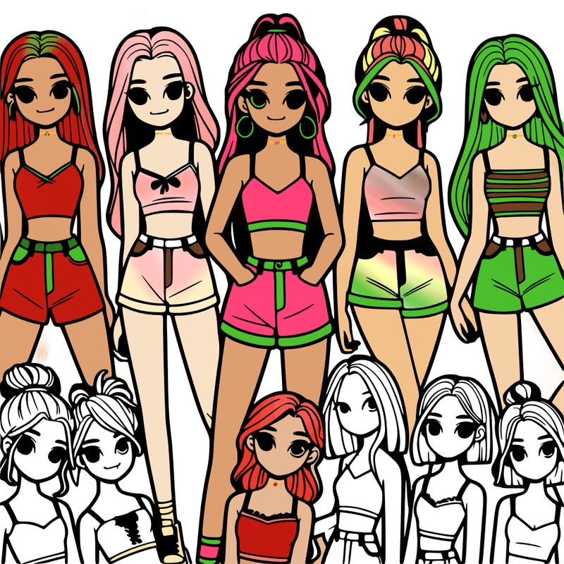 a group of girls wearing crop tops and shorts