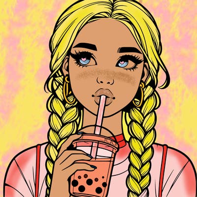 realistic girl with braided hair drinking boba