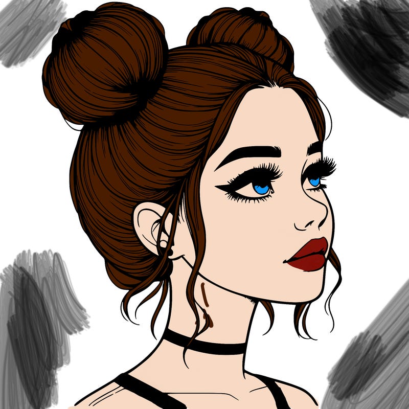 realistic girl with buns on the top of her head