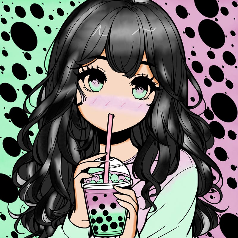 realistic girl drink a boba