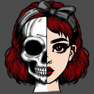 realistic girl with half skull mask