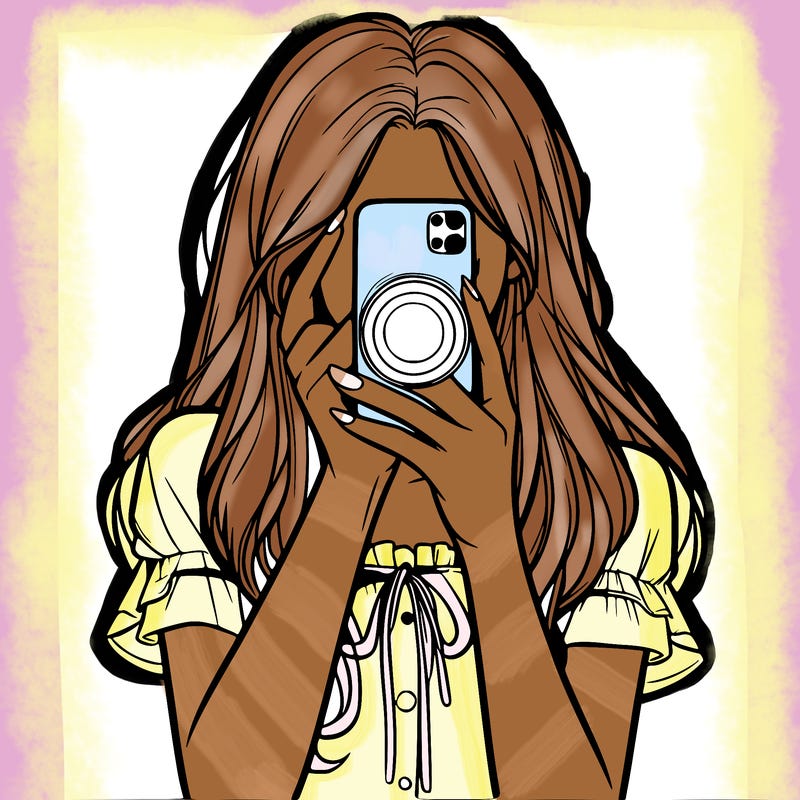 a realistic girl holding her phone taking pictures