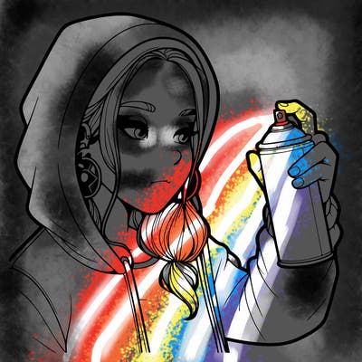 a realistic girl, spray painting