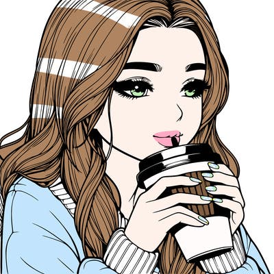 realistic girl drinking coffee