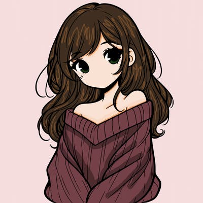 shy pretty girl wearing a sweater that is falling off one shoulder portrait