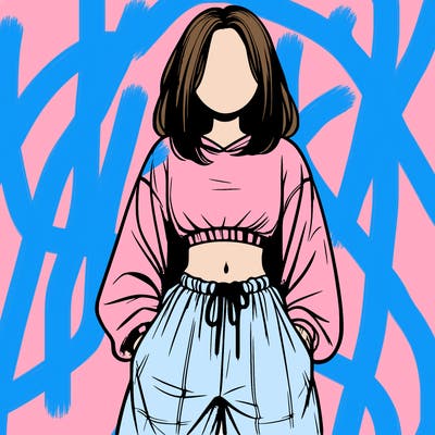 realistic girl faceless with baggy pants and a crop top