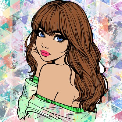 realistic girl with bangs looking over her shoulder