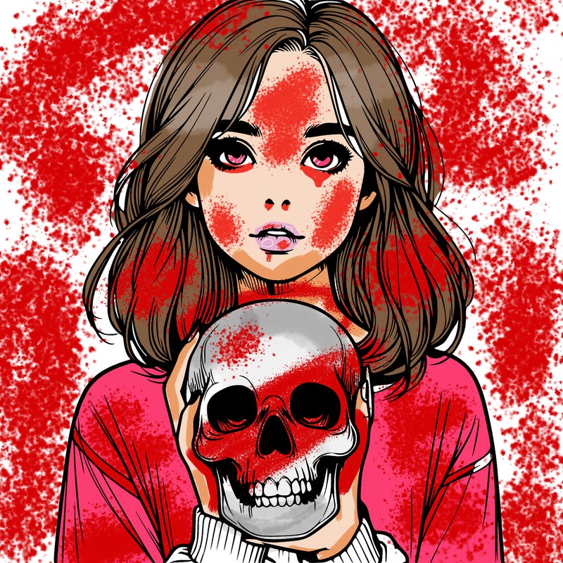 realistic girl holding a skull