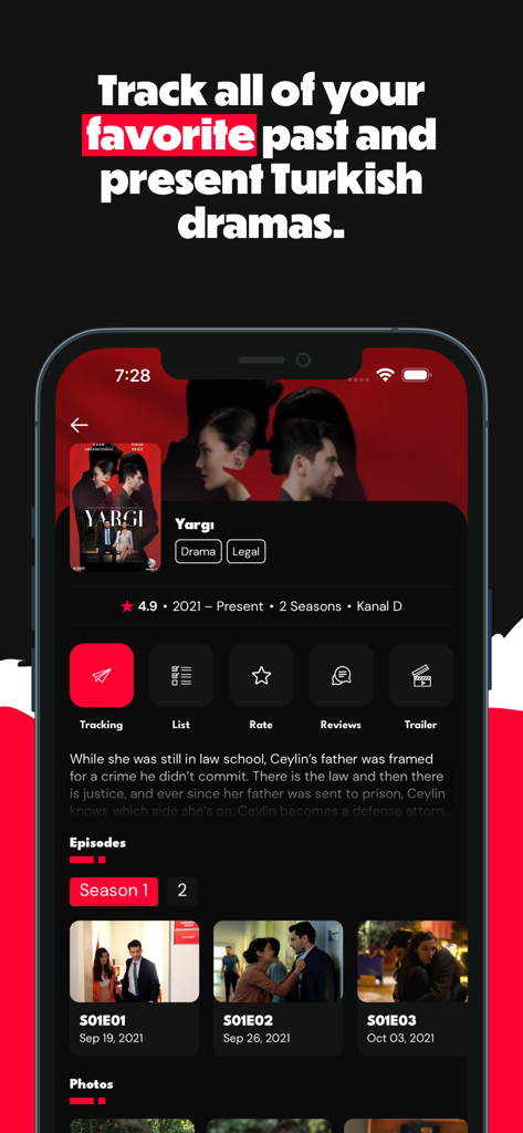 Dizilah - Dizilah mobile app interface showing information and episode tracking for a Turkish drama series