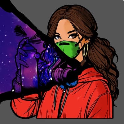 realistic girl spray painting