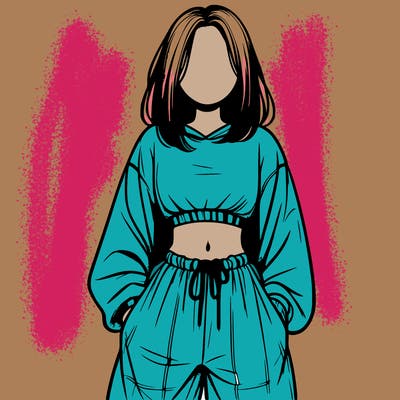 realistic girl faceless with baggy pants and a crop top