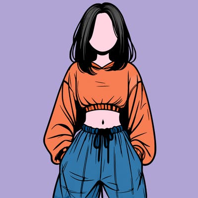 realistic girl faceless with baggy pants and a crop top